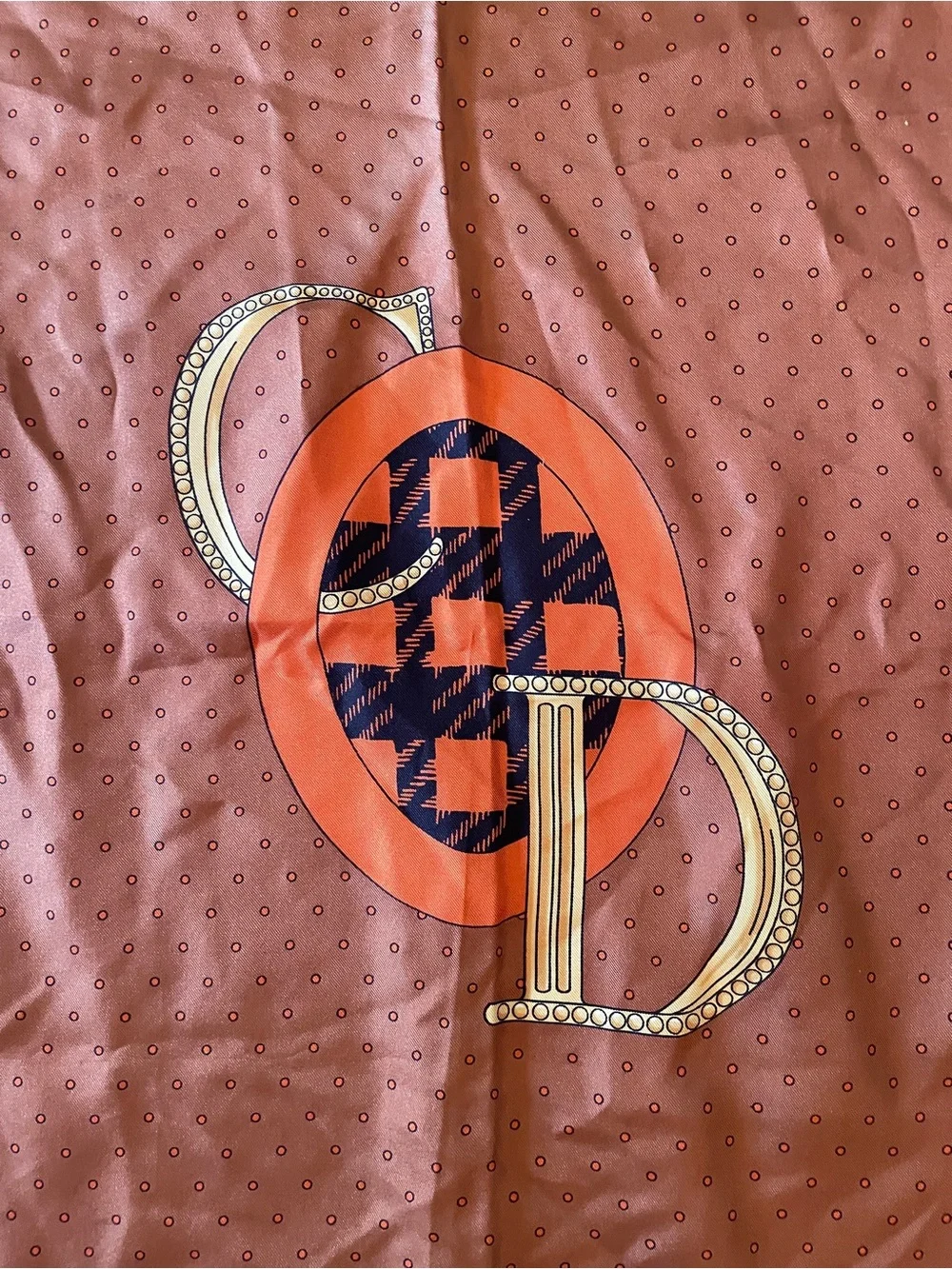 Dior Brown Orange Purple Teal Paisley Logo Silk Scarf